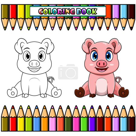 Illustration for Cute pig cartoon sitting for coloring - Royalty Free Image