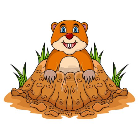 Illustration for Cartoon groundhog looking out of hole - Royalty Free Image