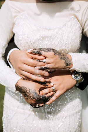 Photo for Indian and Pakistan wedding, engagement henna or mehndi hands - Royalty Free Image