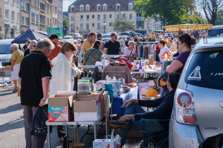 Photo for Boulogne-sur-Mer, FR - 11 September 2022: Buyers and sellers at Car Boot sale - Royalty Free Image
