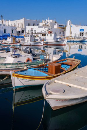 Photo for Naousa, GR - 2 August 2023: Harbor of fishing village Naousa, in the Cyclades - Royalty Free Image