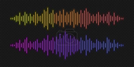 Illustration for Sound wave neon rhythm with imitation of voice, sound. Voice recognition concept. - Royalty Free Image