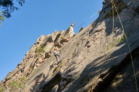 Photo for Climber training on natural terrain. Rock climbing in nature. High quality photo - Royalty Free Image