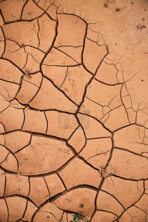 Photo for Cracked earth in desert. Takir, takyr soils. Landform, drying out saline soil. Drying cracks forming a characteristic pattern in clay soil. Natural background. World climate change, water crisis - Royalty Free Image