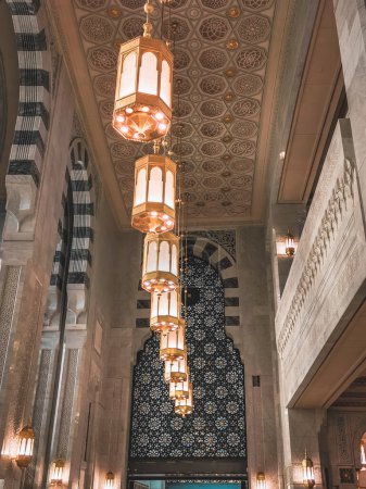 Photo for Beautiful chandeliers at the new King Abdullah extension in Makkah, Saudi Arabia. The new extension expected to cost USD30 billion. - Royalty Free Image