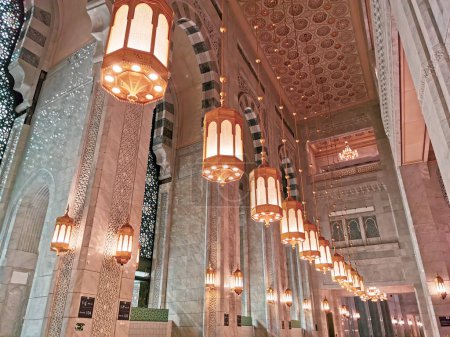 Photo for Beautiful chandeliers at the new King Abdullah extension in Makkah, Saudi Arabia. The new extension expected to cost USD30 billion US dollars. - Royalty Free Image