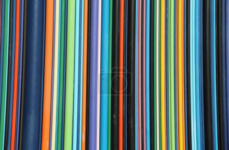 Photo for Colorful fiberglass tubes - The Moretti artwork - La Defense, Paris, France - Royalty Free Image