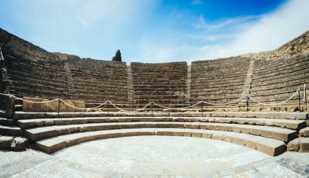 ancient odeion of Pompeii, also called small theater, place to listen to musical works in ancient Rome.Pompeii was victim to the 79 A.D. eruption of Mount Vesuvius.