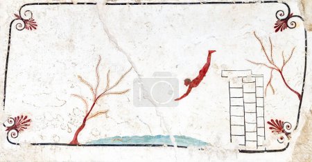 Tombeau grec antique de plongeurs de fresque, de la Magna Graecia, 500 AVANT JÉSUS CHRIST. dans la nécropole de Pestum d'Italie