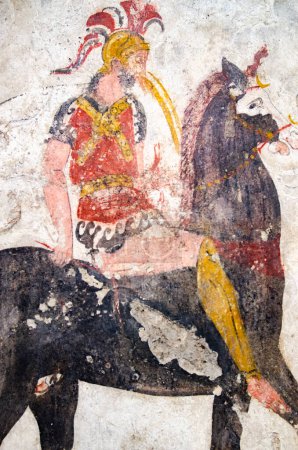 Paestum, antike Fresken im Grab eines Soldaten zu Pferd, Italien