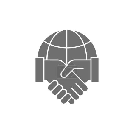 Ilustración de Globo de la tierra con apretón de manos, asociación mundial, acuerdo internacional icono de relleno gris. Tecnología global, internet, diseño de símbolos de redes sociales. Aislado sobre fondo blanco - Imagen libre de derechos