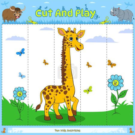 Photo for Cut and play puzzle animal game.Ready to use, ready to print, easy to edit, vector, background.fun puzzle animal game.Giraffe cartoon. - Royalty Free Image