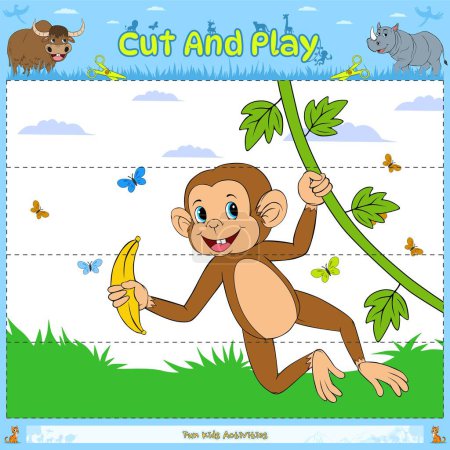 Photo for Cut and play puzzle animal game.Ready to use, ready to print, easy to edit, vector, background.fun puzzle animal game.monkey cartoon. - Royalty Free Image