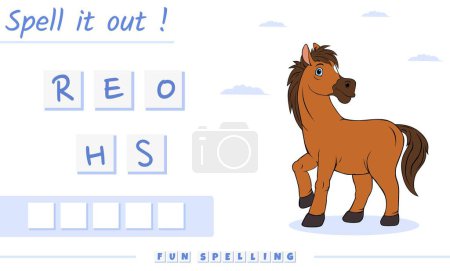 Photo for Fun spelling game animals for kids horse.Ready to print, easy to edit, ready to use.fun spelling scrambled words.Spelling puzzle words. - Royalty Free Image