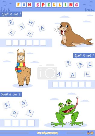 Photo for Worksheet for kids. spelling scrambled words of animal names. vector, ready to use, ready to print. - Royalty Free Image