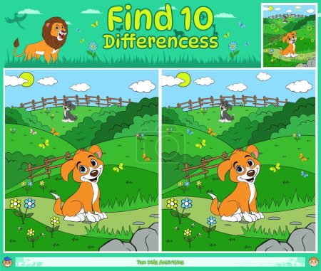 Photo for Find differences game for children with cartoon dog in the meadow illustration. - Royalty Free Image