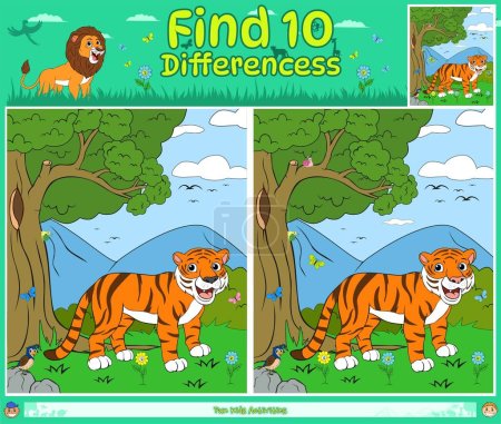 Photo for Find differences game for children. Matching game for children. Cartoon tiger in the forest. - Royalty Free Image
