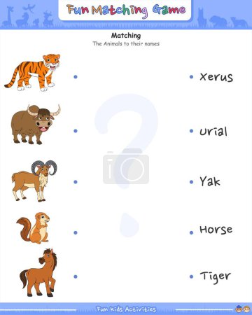 Photo for Find the correct Animals name, education game for children. Vector illustration of cartoon animals .fun activities for kids to play and learn - Royalty Free Image