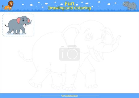 Photo for Drawing elephant cartoon characters for educational children's activities. Drawing and Coloring Pages for kids activities. with cute elephant cartoon illustration. fun activities for kids to play and learn. - Royalty Free Image