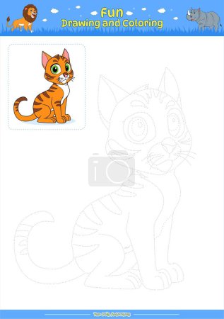 Photo for Drawing Cat cartoon characters for educational children's activities. Drawing and Coloring Pages for kids activities. with cute Cat cartoon illustration. fun activities for kids to play and learn. - Royalty Free Image
