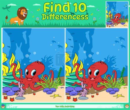 Photo for Find differences game for children. Matching game for children. Cartoon Octopus in the Ocean. - Royalty Free Image