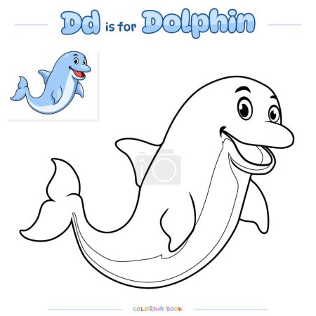 Photo for Coloring page with cute cartoon Dolphin. Educational game for children. fun activities for kids to play and learn. - Royalty Free Image