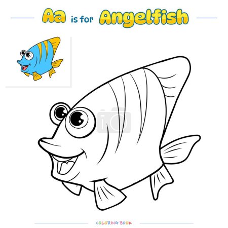 Photo for Coloring page with cute cartoon Angelfish Educational game for children. fun activities for kids to play and learn - Royalty Free Image