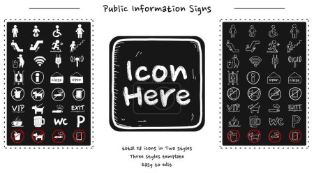 Photo for Template Black Public Information Sign doodle style. Icon set of information sign area, place, and restaurant. - Royalty Free Image