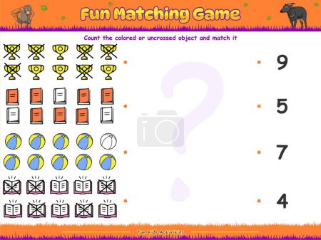 Photo for Fun Matching game. Count the colored or uncrossed objects. fun activities for kids to play and learn. - Royalty Free Image