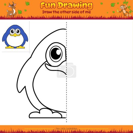 Photo for Fun Drawing game. Mirror Drawing cartoon Penguin. fun activities for kids to play and learn. - Royalty Free Image
