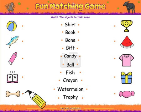 Photo for Fun matching game. Match object names. fun activities for kids to play and learn. - Royalty Free Image