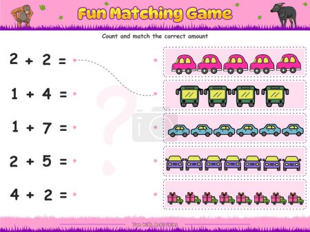 Photo for Fun matching and counting game. correct summation of objects. fun activities for kids to play and learn. - Royalty Free Image