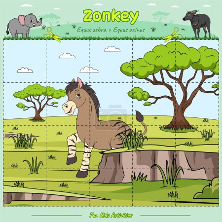 Photo for Cut and play animal puzzle. Ready to print, ready to use, easy to edit, vector. Zonkey cartoon. Educational game for children. fun activities for kids to play and learn. - Royalty Free Image