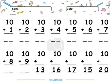 Illustration for Fun math game Summation of number ten. fun activities for kids to play and learn. - Royalty Free Image