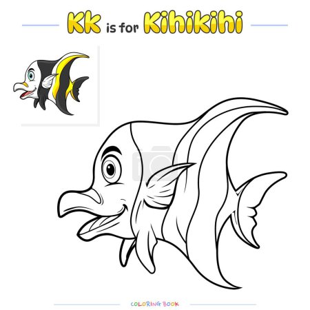Photo for Coloring page with cute cartoon. Coloring page Kihikihi fish. Educational game for children. fun activities for kids to play and learn. - Royalty Free Image