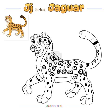 Photo for Coloring page with cute cartoon. Coloring page Jaguar. Educational game for children. fun activities for kids to play and learn. - Royalty Free Image