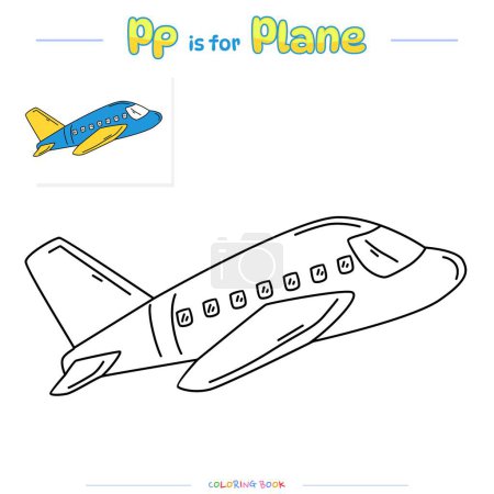 Photo for Coloring page with cute cartoon. Coloring page Plane. Educational game for children. fun activities for kids to play and learn. - Royalty Free Image