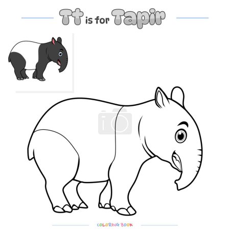 Illustration for Coloring page with cute cartoon. Coloring page Tapir. Educational game for children. fun activities for kids to play and learn. - Royalty Free Image