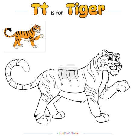 Photo for Coloring page with cute cartoon. Coloring page Tiger. Educational game for children. fun activities for kids to play and learn. - Royalty Free Image