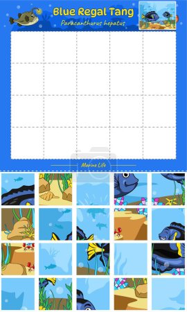 Ilustración de Cortar y jugar animal Azul Regal Tang Fish cuadrado. Listo para usar, fácil de editar, listo para imprimir, vector. actividades divertidas para niños, divertido juego de puzzle para niños. rompecabezas animal juego. - Imagen libre de derechos