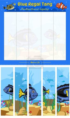 Ilustración de Cortar y jugar animal Azul Regal Tang Fish Vertical. Listo para usar, fácil de editar, listo para imprimir, vector. actividades divertidas para niños, divertido juego de puzzle para niños. animal juego. - Imagen libre de derechos