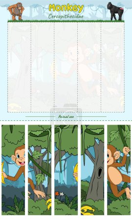 Photo for Cut and play animal Monkey Vertical. Ready to use, easy to edit, ready to print, vector. fun kids activities, fun puzzle game for kids. animal puzzle game. - Royalty Free Image