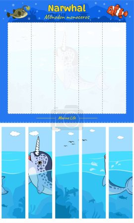 Photo for Cut and play animal Narwhal Vertical. Ready to use, easy to edit, ready to print, vector. fun kids activities, fun puzzle game for kids. animal puzzle game - Royalty Free Image