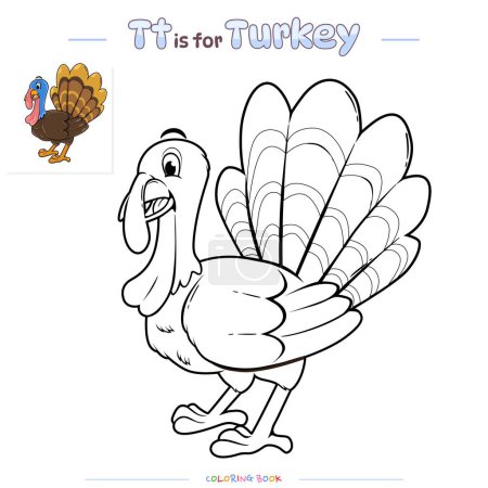 Photo for Coloring pages and learning the alphabet with cute cartoons. Turkey coloring page. Educational game for children. fun activities for children to play and learn. - Royalty Free Image