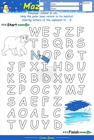 Photo for Alphabet Maze pages and learning the alphabet N to Z with cute cartoons. bee  cartoon. Educational game for children. fun activities for children to play and learn. - Royalty Free Image