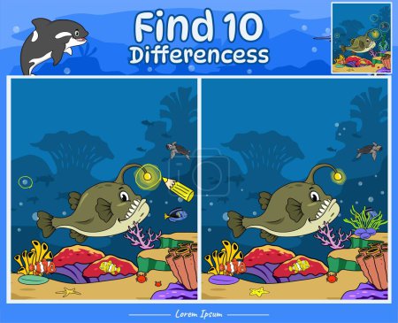 Photo for Find Differences game cartoon Angler Fish with background ocean. Education game for children. Fun activities for kids to play and learn. - Royalty Free Image