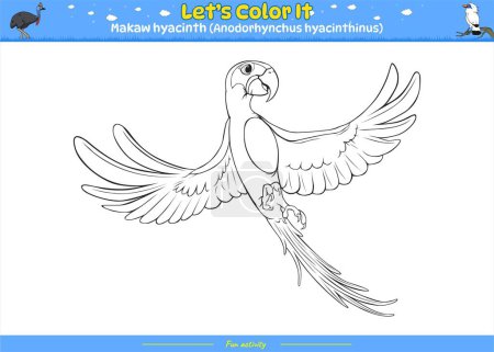 Photo for Lets color it . Coloring page with cute cartoon. Coloring page Makaw hyacinth. Educational game for children. fun activities for kids to play and learn. - Royalty Free Image