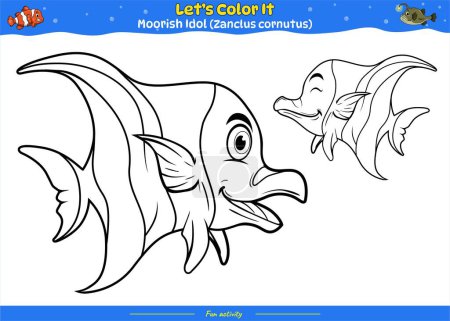 Photo for Lets color it . Coloring page with cute cartoon. Coloring page Moorish Idol fish. Educational game for children. fun activities for kids to play and learn. - Royalty Free Image