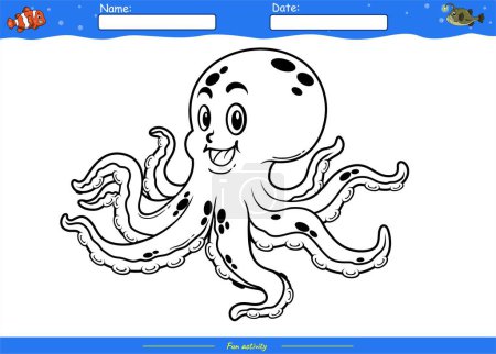 Photo for Lets color it . Coloring page with cute cartoon. Coloring page Octopus. Educational game for children. fun activities for kids to play and learn. - Royalty Free Image