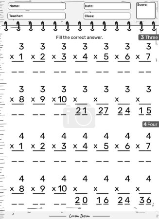 Illustration for Fun math game Multiplication of number three and four or 3 and 4. fun activities for kids to play and learn. - Royalty Free Image
